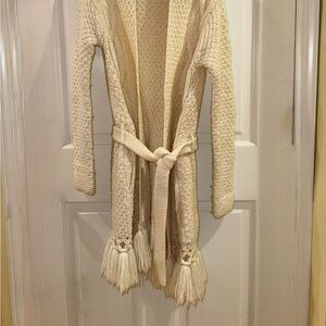 Rebecca Taylor Cream Knit Belted Cardigan